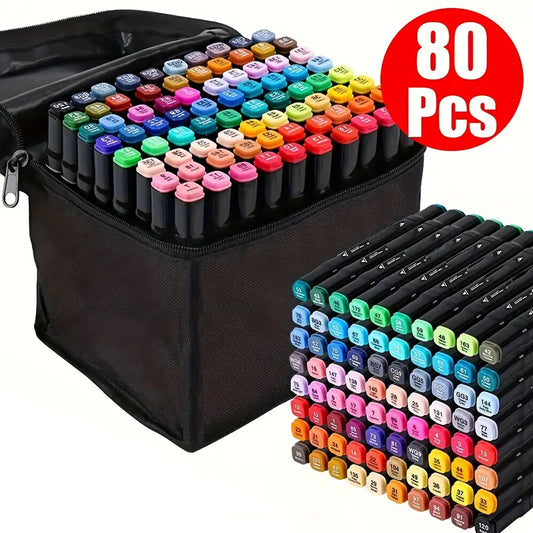 Coloring Pens 80 Colors Alcohol Pens Alcohol Markers Graffiti Pens Colored Marker Pens with Black Bag