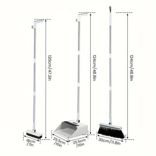 1 set 3-in-1 Efficient Broom and Dustpan Set with Long Handle for Indoor and Outdoor Cleaning