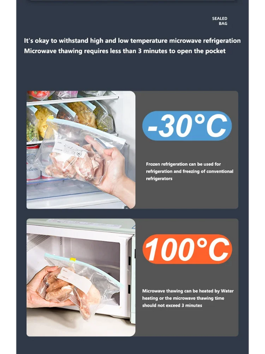 Food Preservation Sealed Bag Kitchen Refrigerator Reusable Storage Bags, Zipper Lock Bags,  Transparent Storage Bags