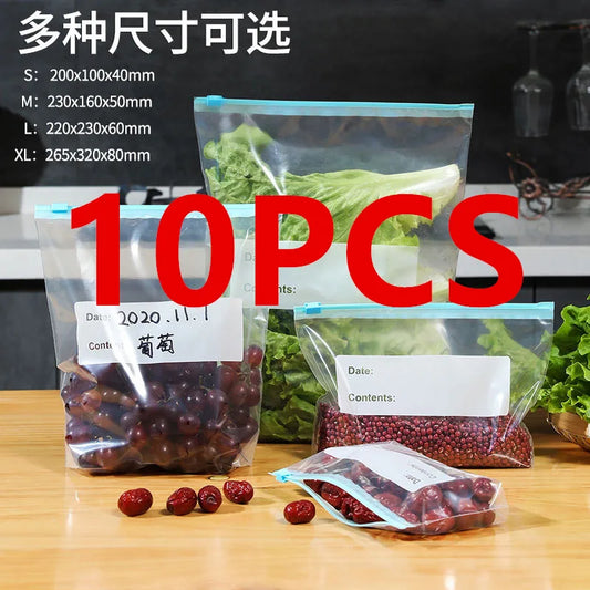 Food Preservation Sealed Bag Kitchen Refrigerator Reusable Storage Bags, Zipper Lock Bags,  Transparent Storage Bags